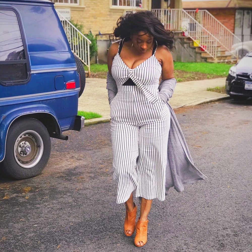 Black and White Striped Romper